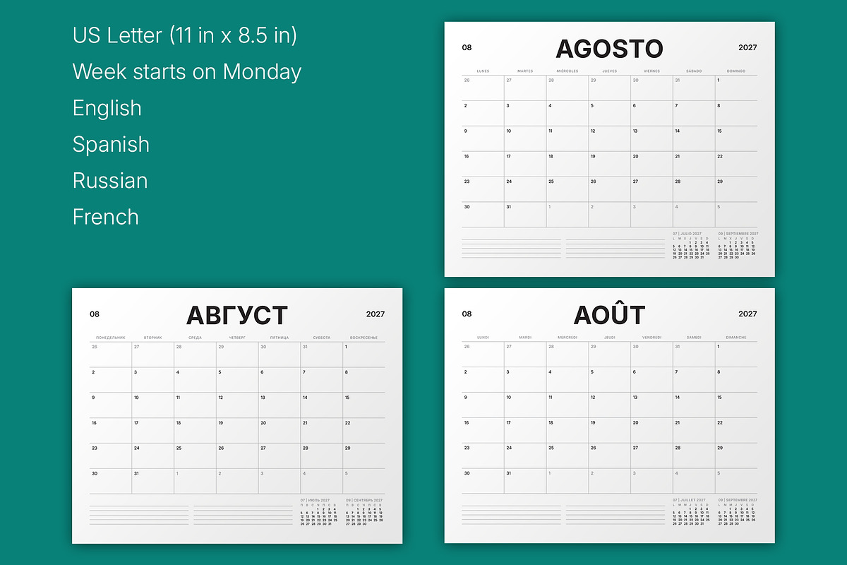 2027 Monthly Planner (MP050-2-27-L), a Stationery Template by mikhailmorosin (Photo 6 of 8)