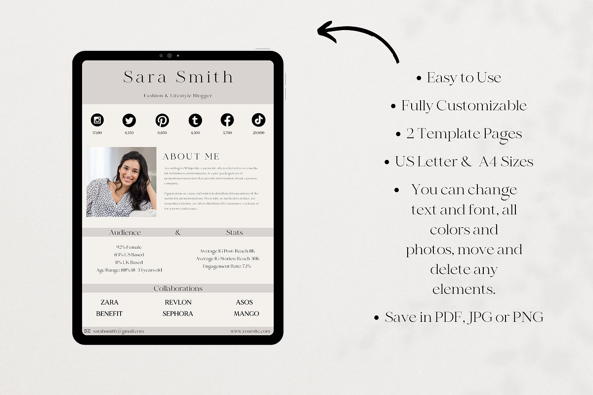 Influencer Media Kit Template Canva, a Marketing Template by Boltik Studio (Photo 4 of 5)