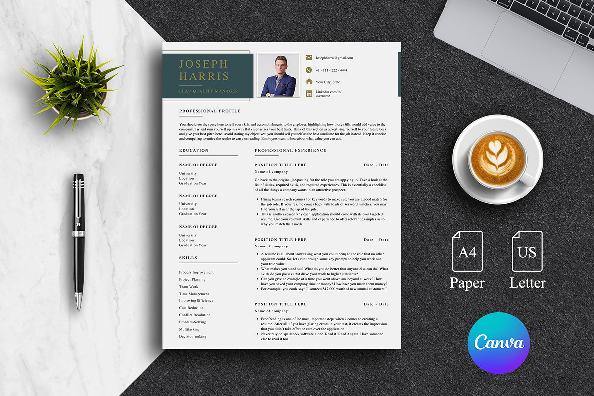 Modern Business CV Template | Canva, a Resume Template by Lux Resume (Photo 1 of 9)