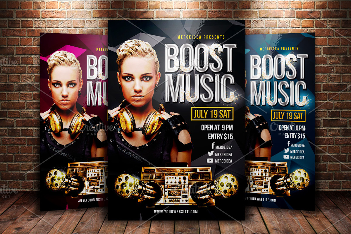 Boost Music Flyer Template for Party, a Flyer Template by MergeIdea (Photo 1 of 3)