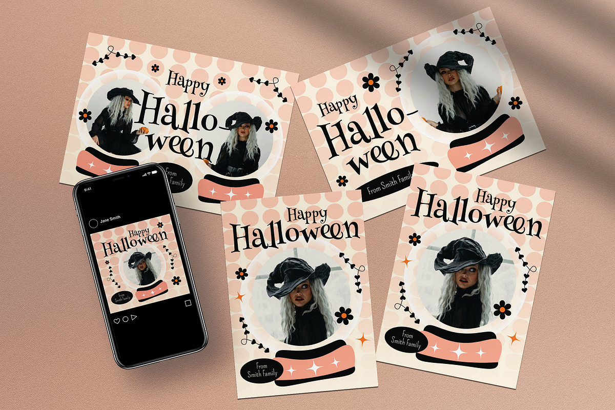 Flat Design Halloween Greeting Card, a Card Template by graphicook (Photo 1 of 4)