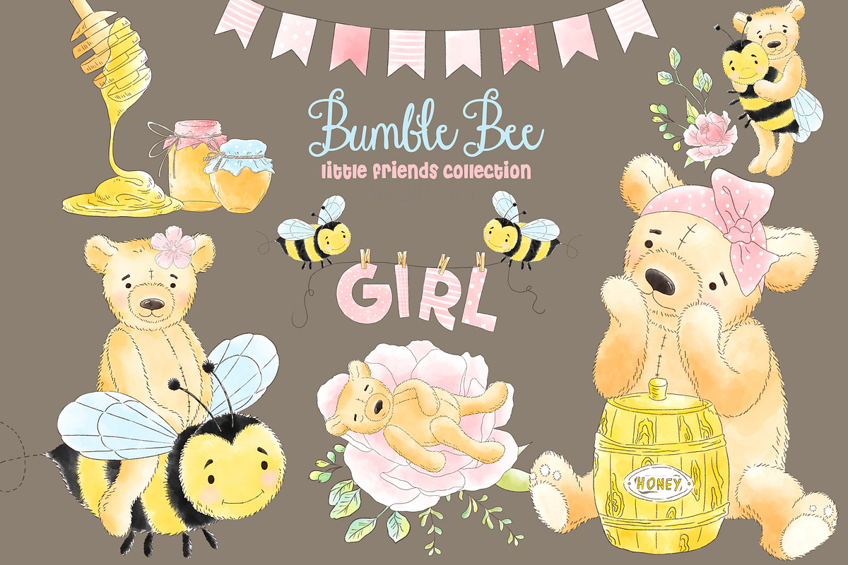 Girl Bear Bumble Bee Honey clipart, an Animal Illustration by Magic Story Studio (Photo 4 of 4)