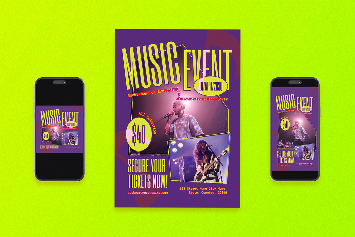 Modern Music Event Flyer Set, a Flyer Template by Aiyari Graphic (Photo 1 of 3)
