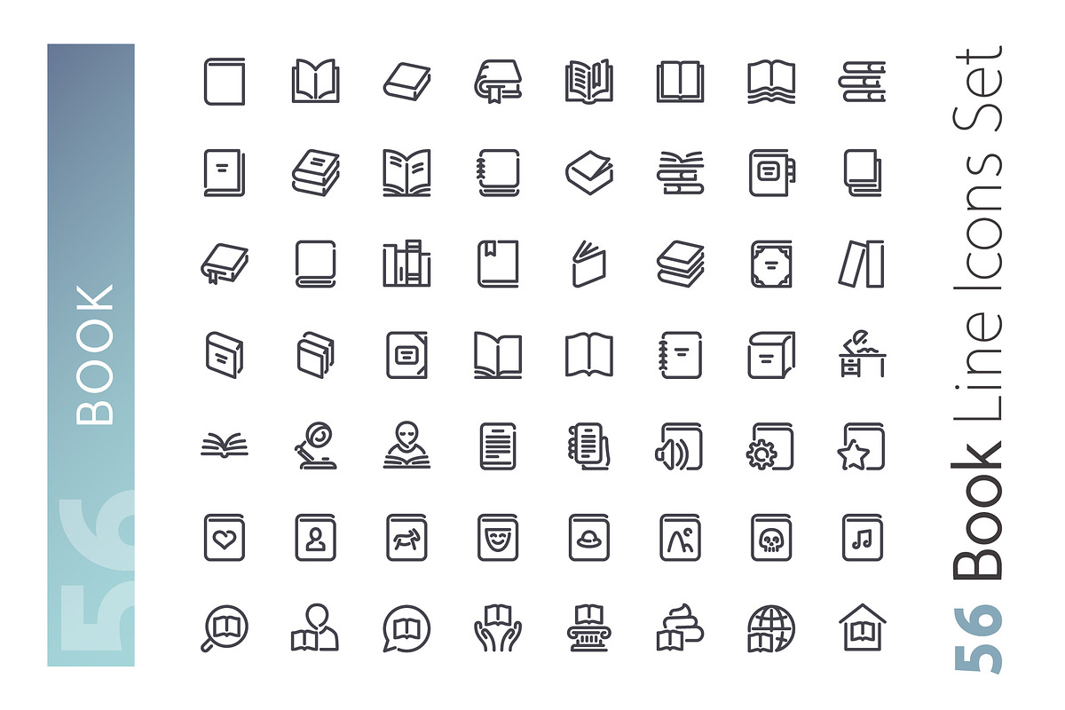 Book Line Icons Set, an Outline Icon by Voysla's Shop (Photo 3 of 4)