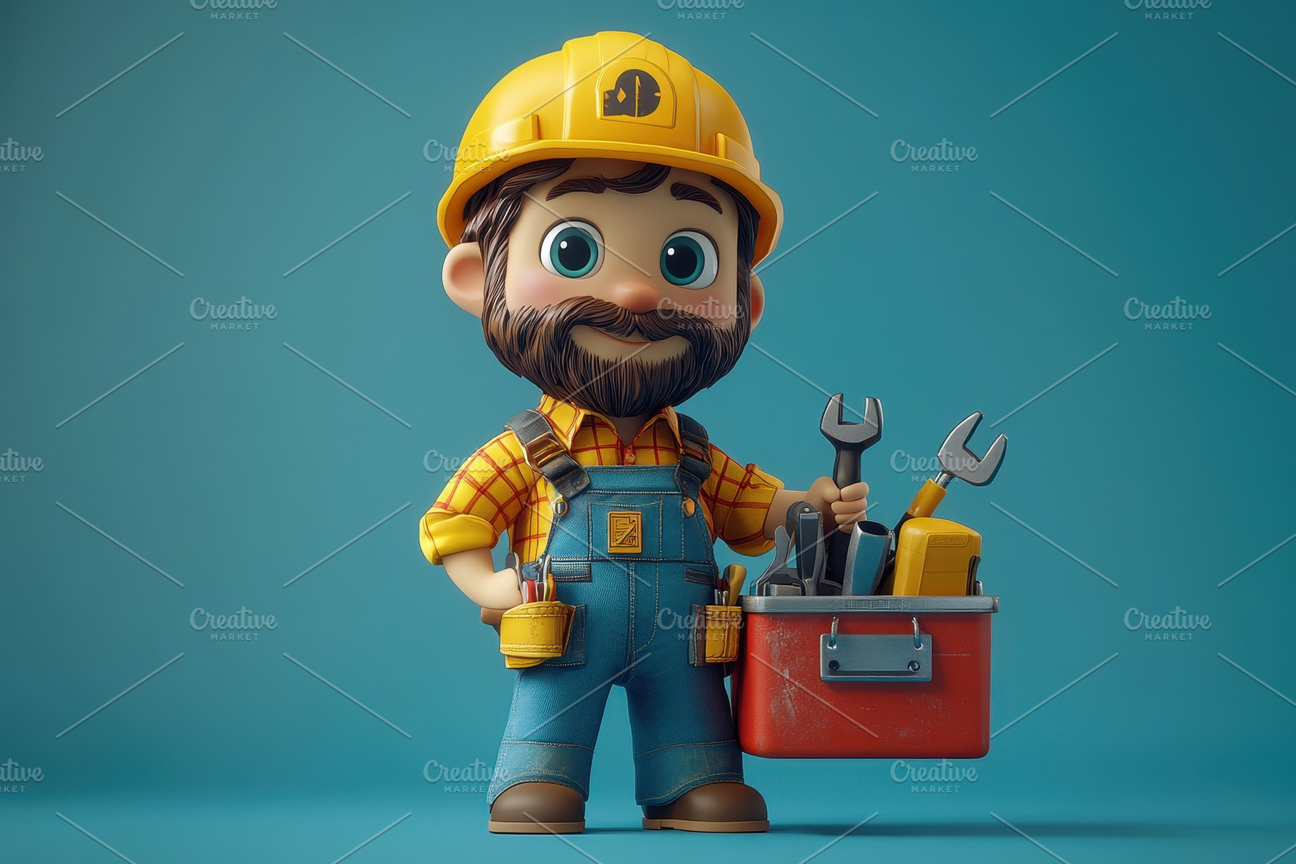 Cheerful cartoon construction worker, a Photo by Tanuart