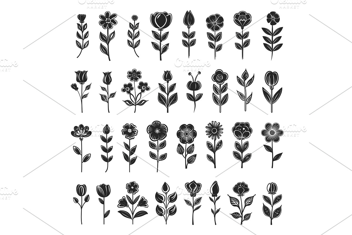 Decorative Flowers and Leaves Icon, an Object Illustration by LadadikArt