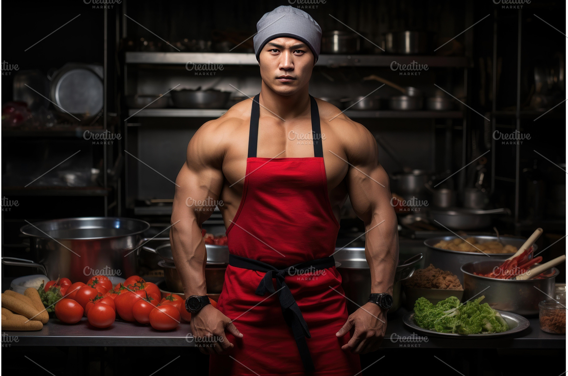 Muscular asian chef. Generate Ai, a Person Photo by Ylivdesign