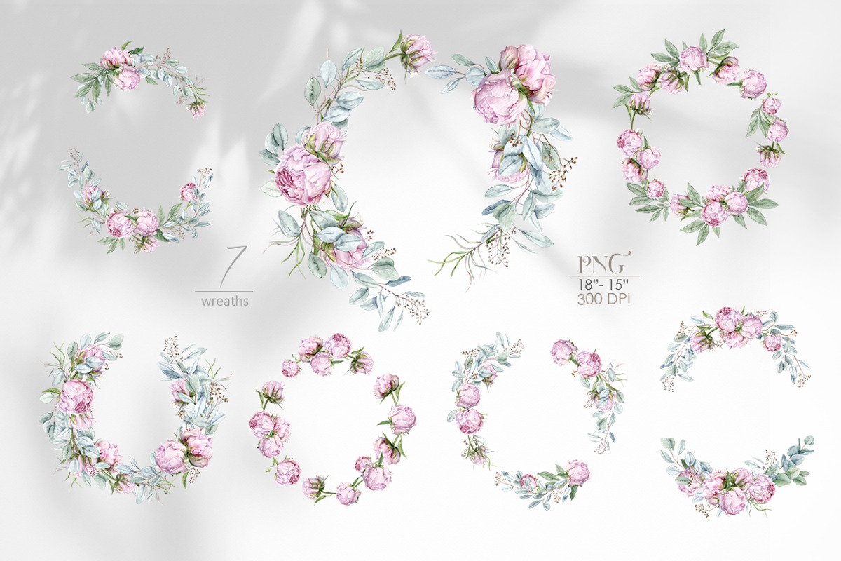 Pink Peonies and Eucalyptus clipart, a Decorative Illustration by ReachDreams (Photo 5 of 10)