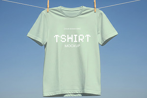 Hanging T-Shirt Mockup on Rope, a Shirt Mockup by graphypix
