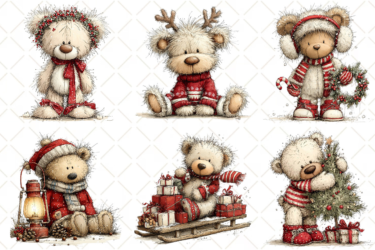 Christmas Teddy Bear Clipart, a Seasonal Illustration by Black Bird Studio (Photo 4 of 7)