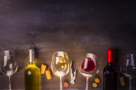 Glass of red wine containing wine, glasses, and white, a Food & Drink Photo by Neirfy