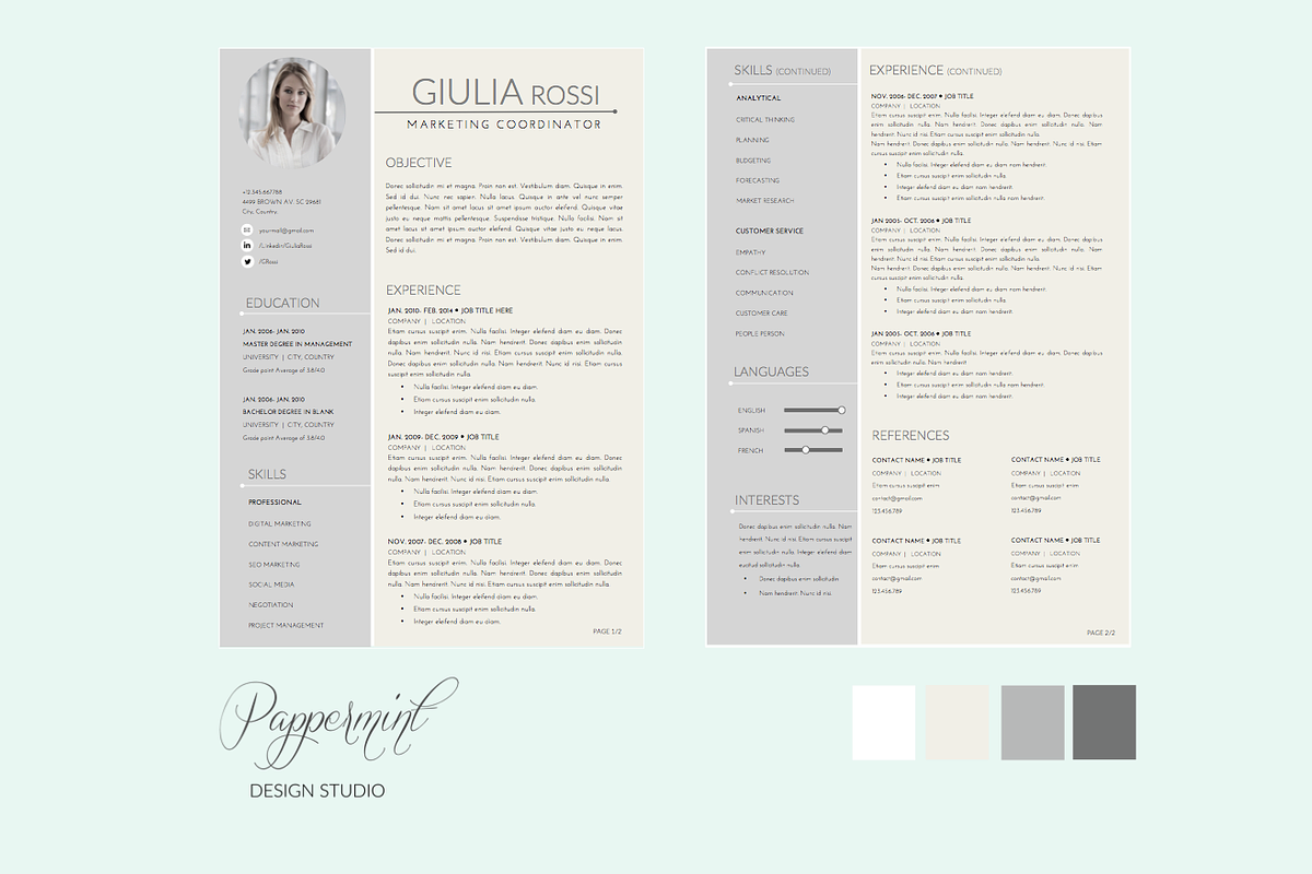 Giulia Rossi Resume Template + Cover, a Resume Template by PAPPERMINT RESUME STUDIO (Photo 4 of 4)