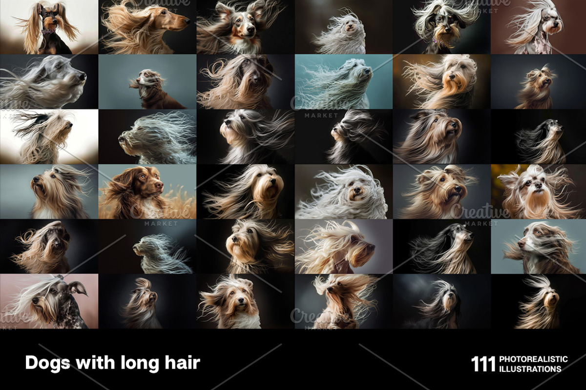 Dogs with long hair. 111 images, an Animal Photo by Handmadefont (Photo 14 of 15)