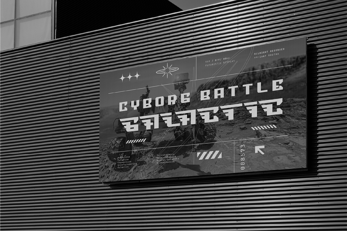 VB Brinio - Futuristic Display Font, a Sans Serif Font by VALIANTBROTHA (Photo 8 of 9)