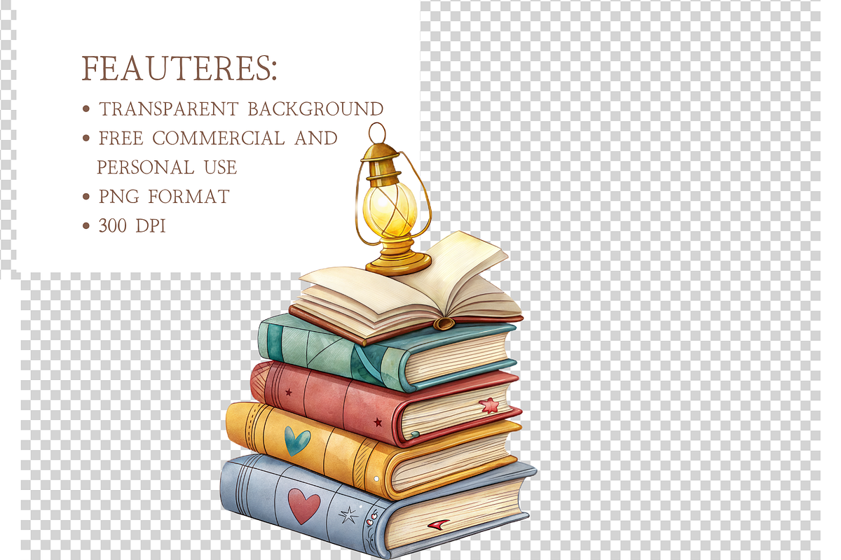 Watercolor Book Lover Clipart Bundle, an Illustration by MockupWizard (Photo 5 of 6)