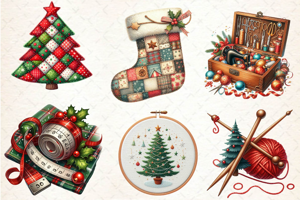 Christmas Sewing Clipart Sublimation, an Illustration by CreationArt (Photo 2 of 4)