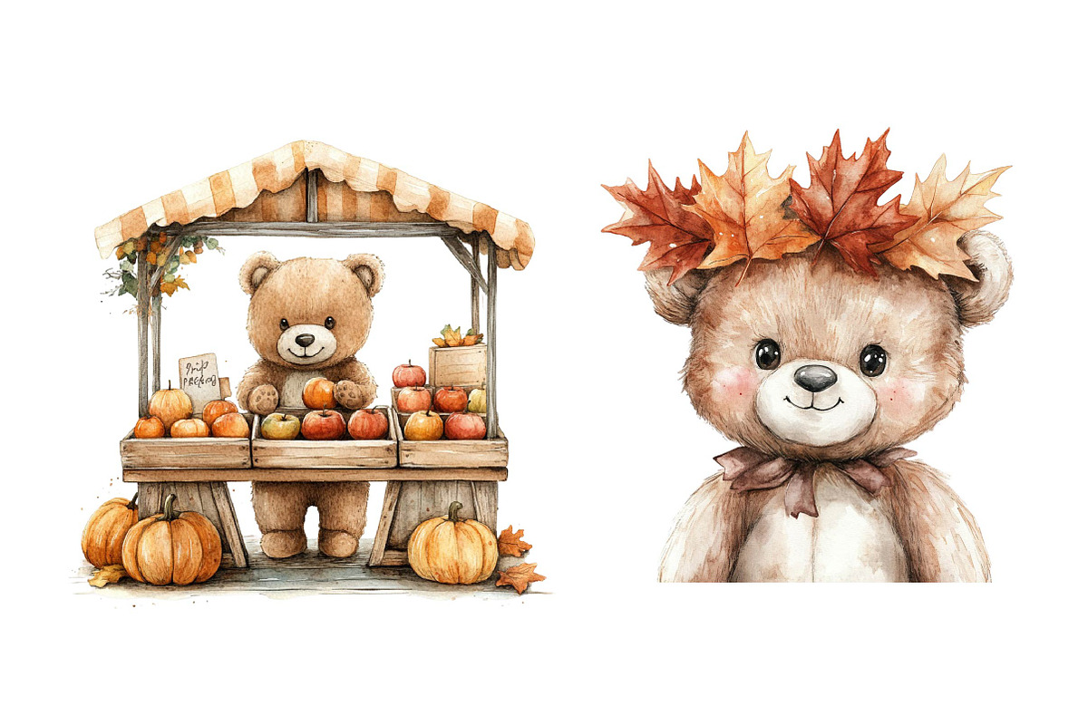 Autumn Teddy Bear Clipart, an Illustration by Dream Creation (Photo 6 of 6)