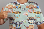 Seamless pattern of watercolor bulls, an Animal Illustration by Watercolor fantasy (Thumbnail 2 of 6)