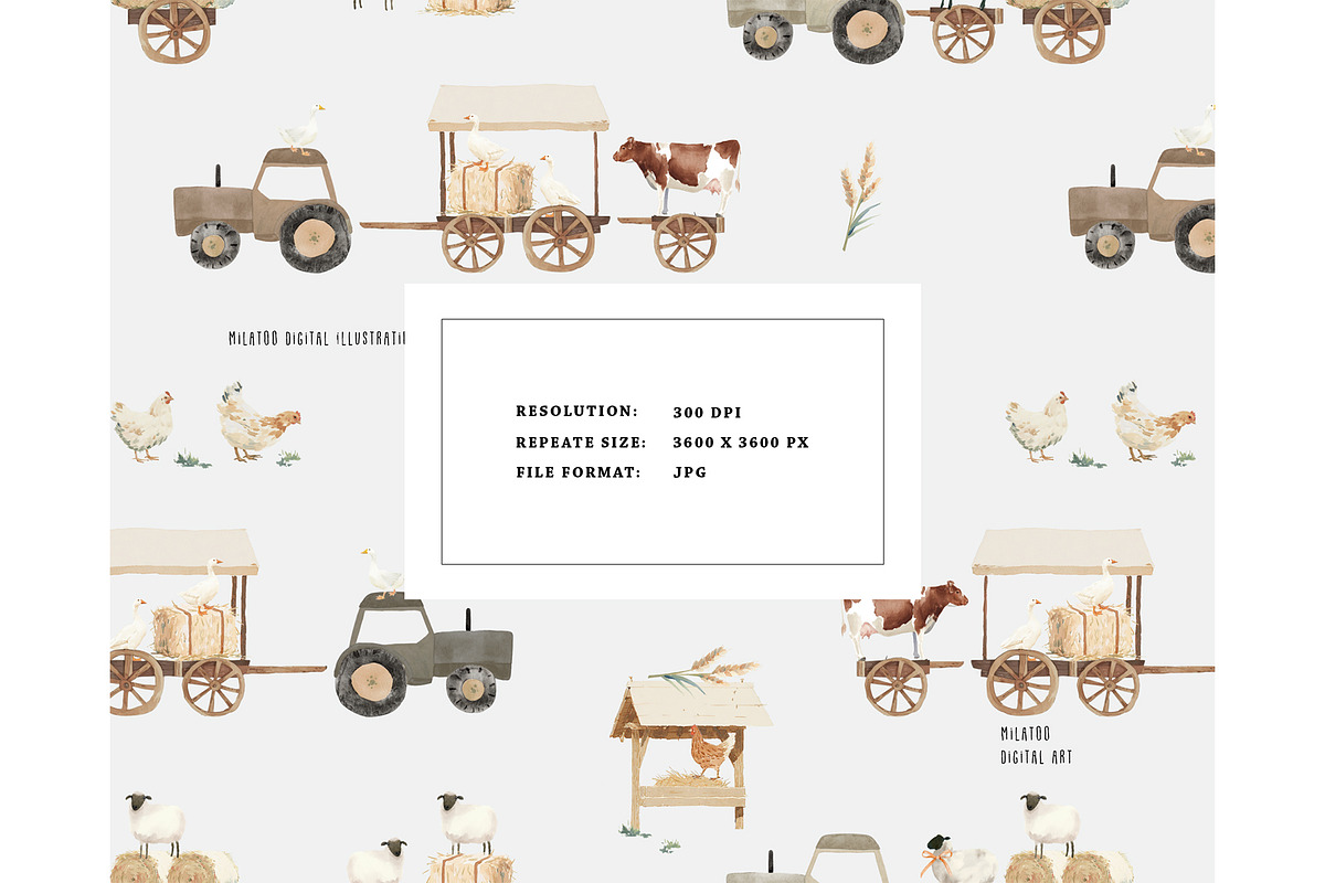 Farm cart farming gardening pattern, a Pattern Graphic by Milatoo (Photo 3 of 4)