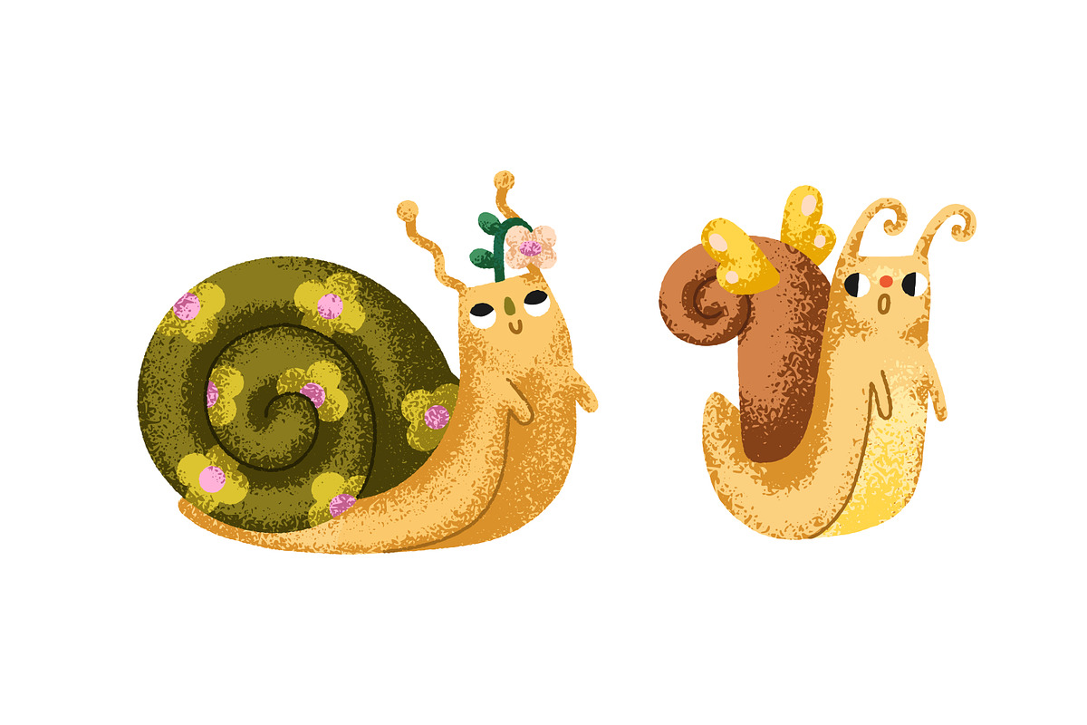 Cute snails set, seamless patterns, an Animal Illustration by Good Studio (Photo 6 of 18)