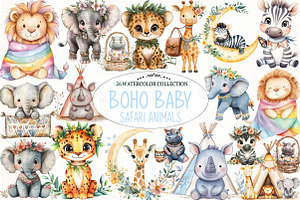 Watercolor Cute Boho Baby Safari Ani, an Illustration by Watercolor design