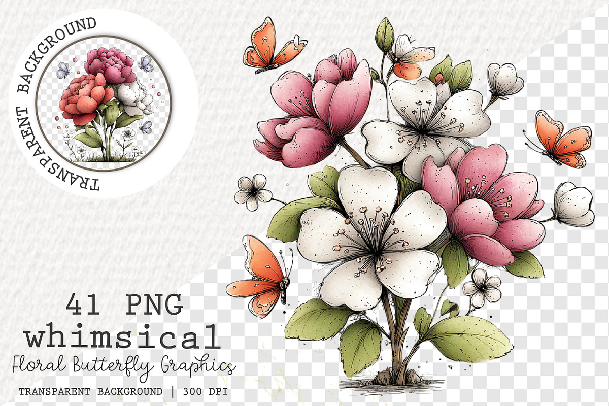 Whimsical Floral Butterfly Graphics, a Transportation Illustration by Digital Artistic99 (Photo 1 of 9)