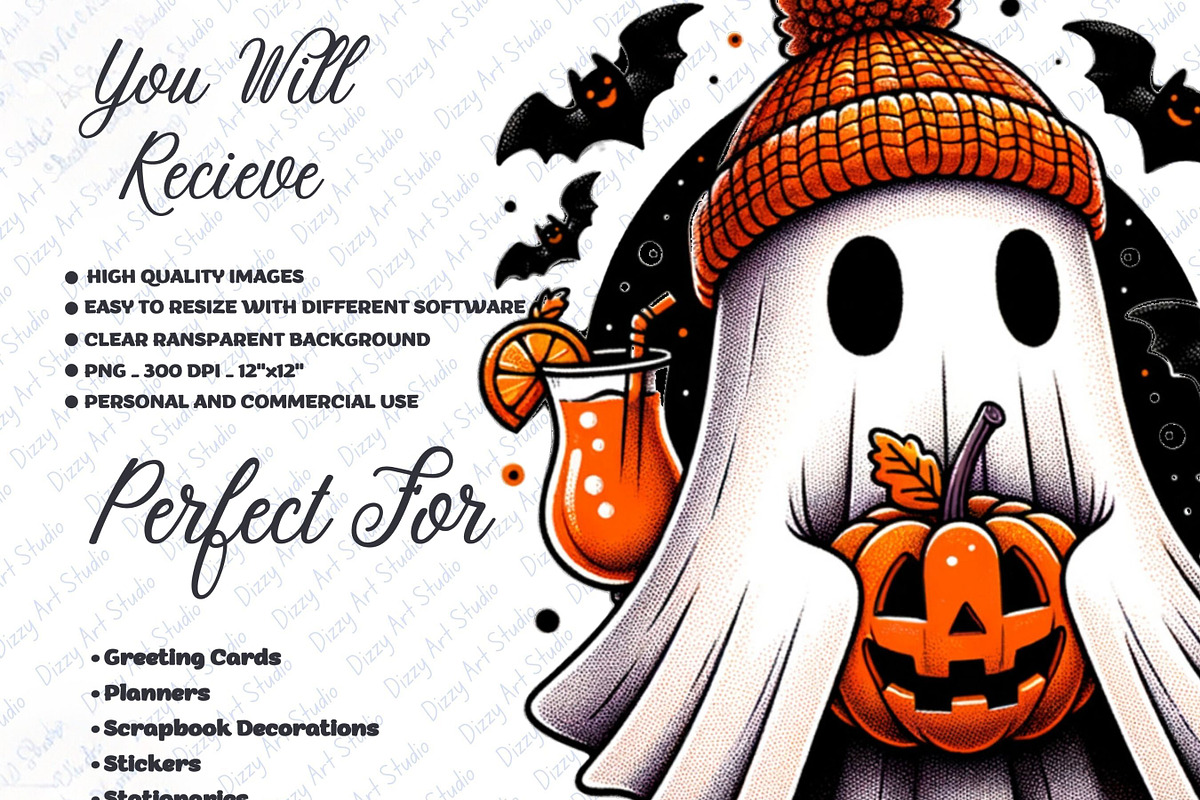 Halloween Cute Ghost Coffee Bougie, a Decorative Illustration by Dizzy Art Studio (Photo 2 of 4)