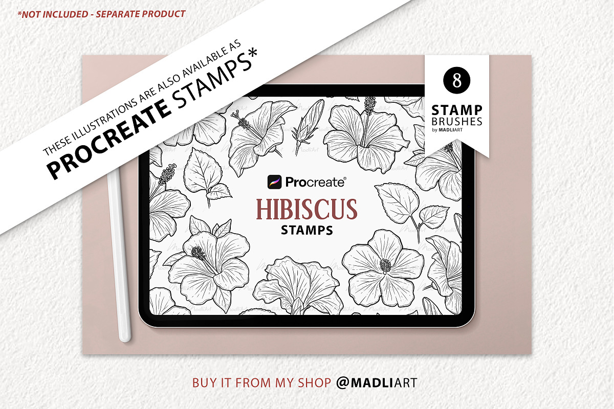 Hibiscus Flower Vector Line Art Set, an Illustration by MadliArt (Photo 4 of 4)