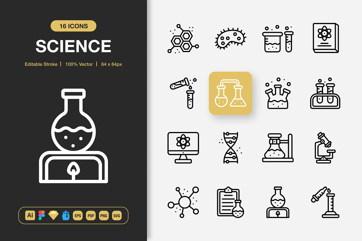 Science Icons, an Outline Icon by Spacepixel Creative