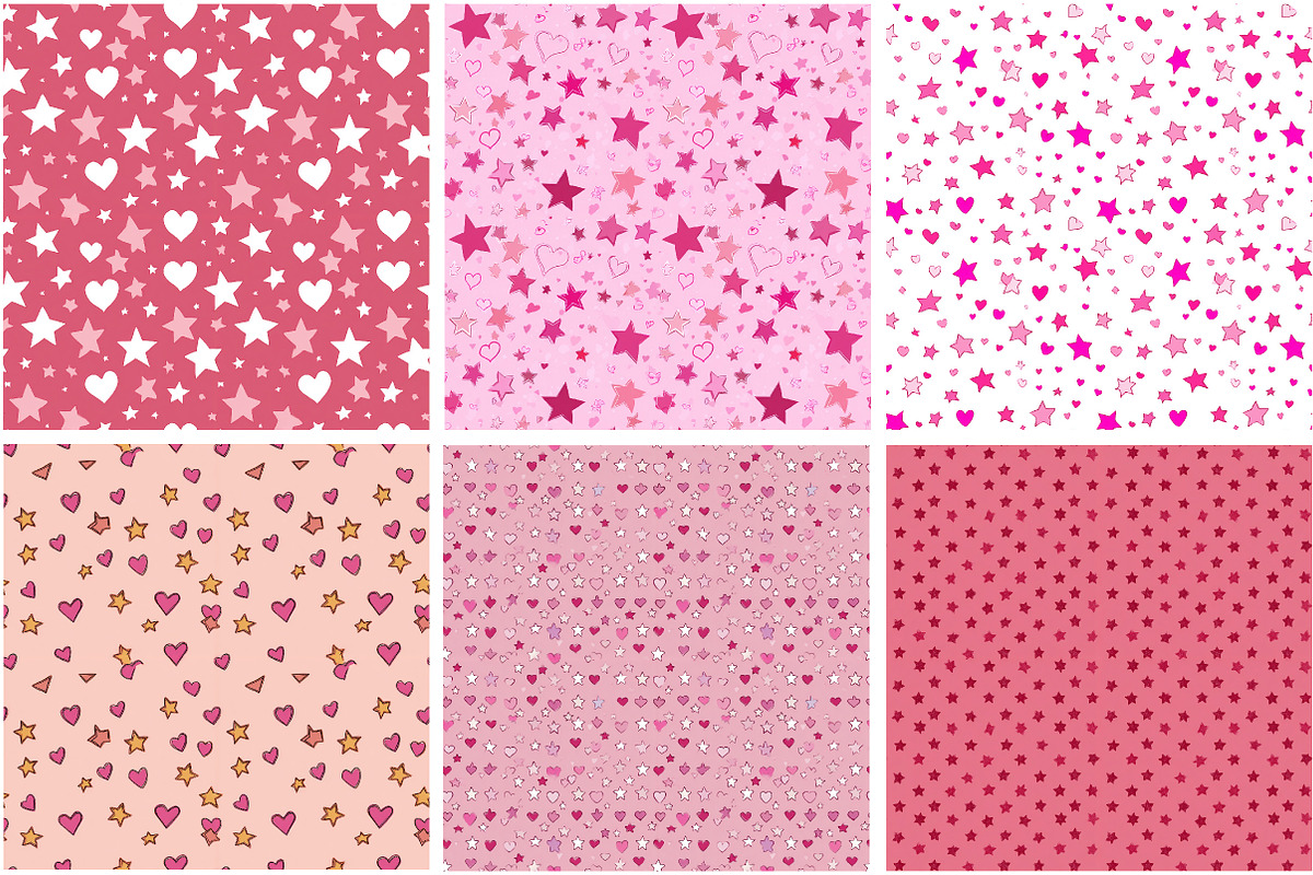 Star Heart Pink Seamless Pattern, an Illustration by Designking (Photo 2 of 4)