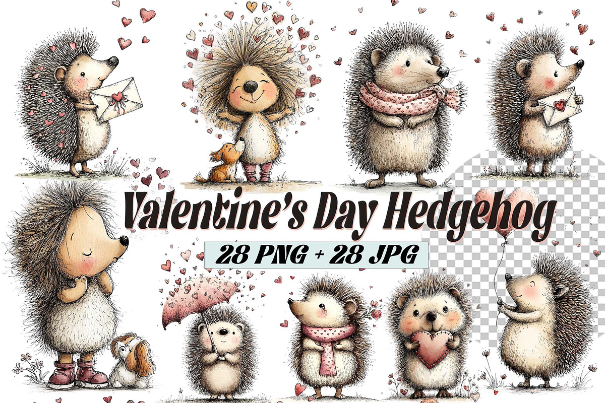 Valentine's Day Hedgehog Clipart, a Graphic by one-touch (Photo 1 of 7)