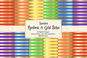 Rainbow & Gold Stripe Digital Paper