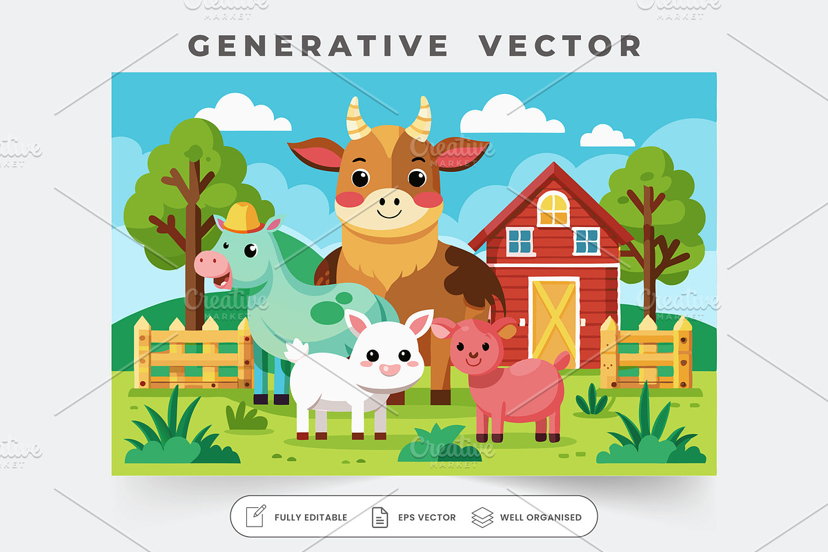 Cute farm animals gather joyfully ar, a Graphic by Iftikhar Alam