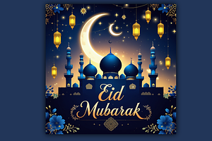 Modern Eid Mubarak Greeting Card, a Photo by microtasker