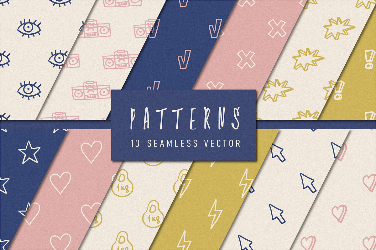 13 Hand Drawn Patterns, a Pattern Graphic by CuteDreamyDesign (Photo 1 of 7)