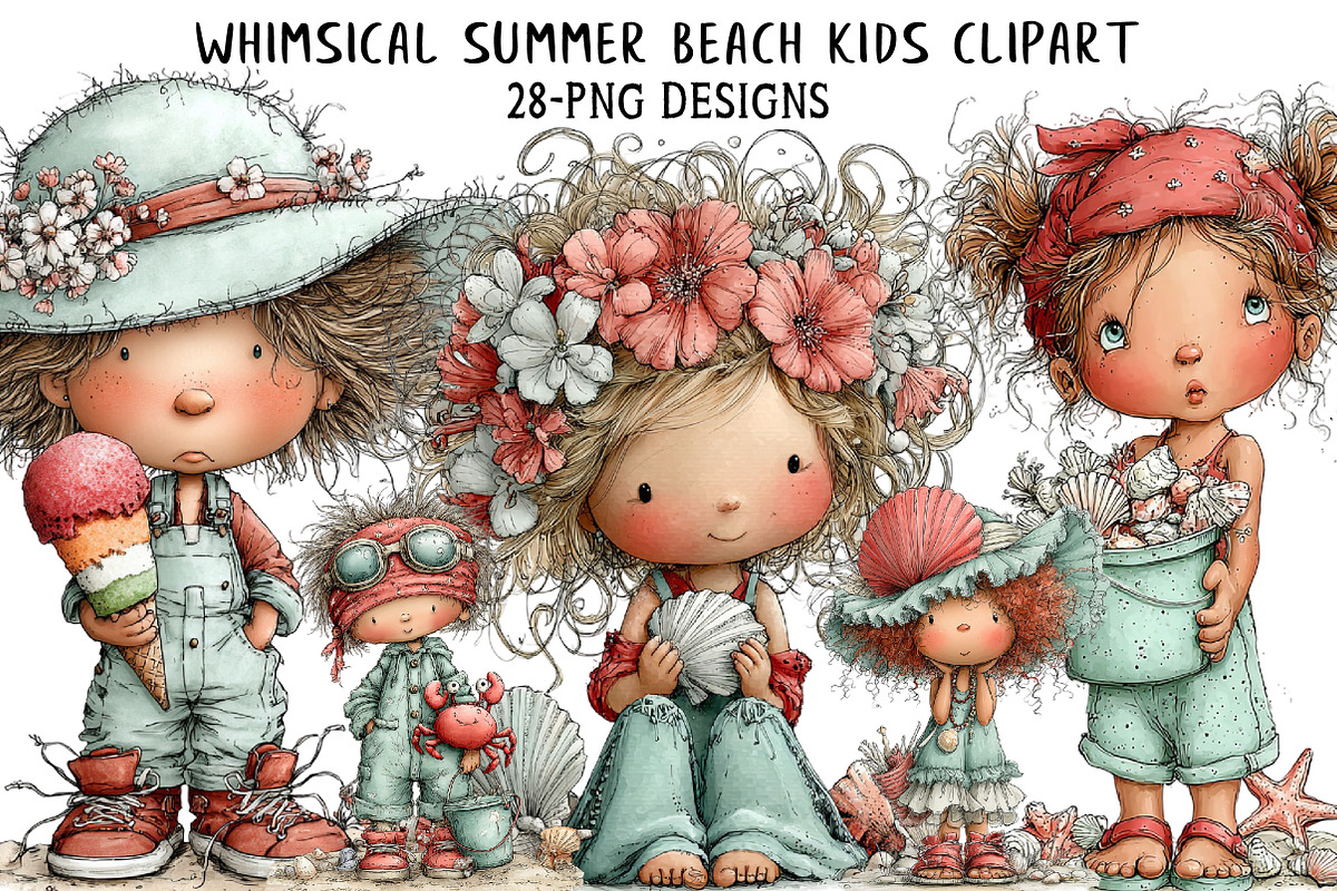 Whimsical Summer Beach Kids Clipart, an Illustration by Daily.Designs (Photo 1 of 7)