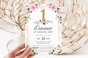 Pink & Gold First Birthday Invite