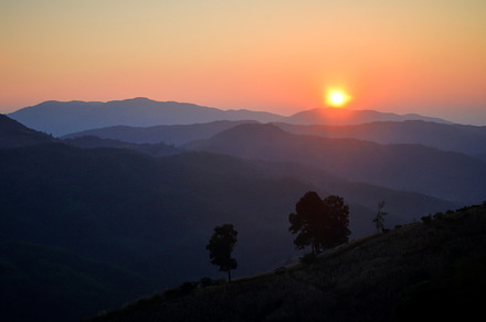 Sunrise on mountain containing autumn, background, and beautiful