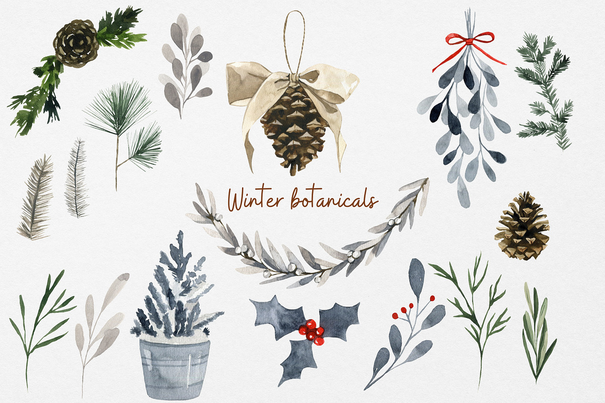 Watercolor clipart - White Christmas, a Seasonal Illustration by Artcard Watercolor (Photo 4 of 16)