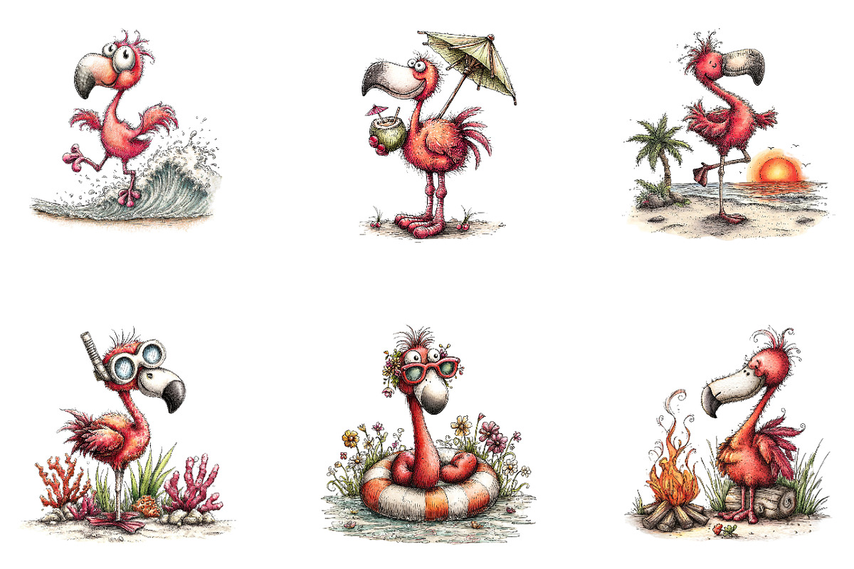 Whimsical Summer Flamingo Clipart, a Seasonal Illustration by CreationArt (Photo 4 of 5)