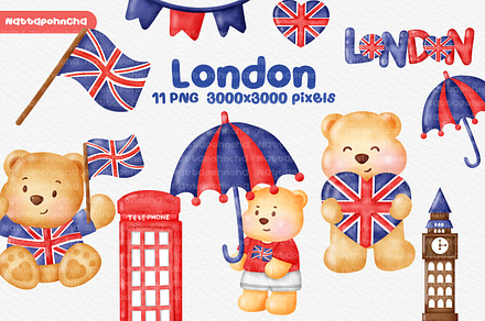 set of London travel elements clipa