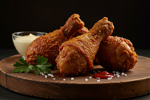 Crispy fried chicken drumsticks serv, a Food & Drink Photo by professorinc