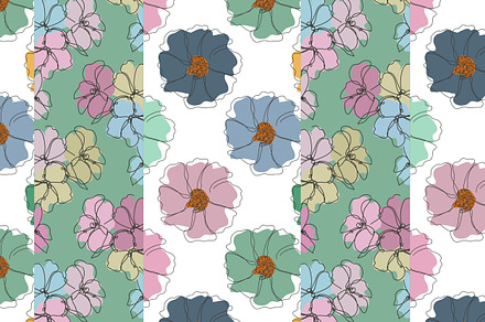 Cosmos and Geranium Seamless Pattern