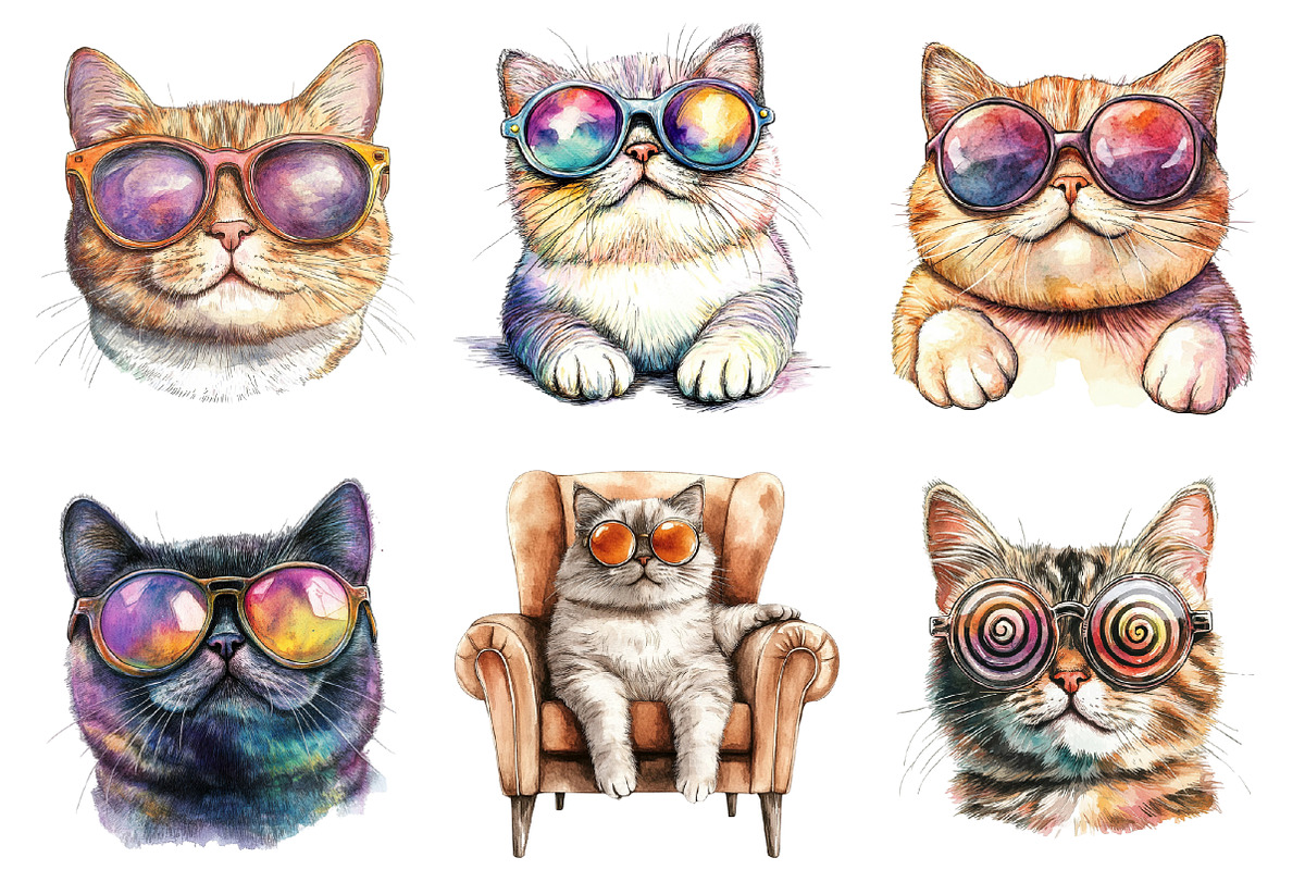 Cat Sunglasses PNG Sublimation, an Illustration by SinaCreation (Photo 3 of 5)