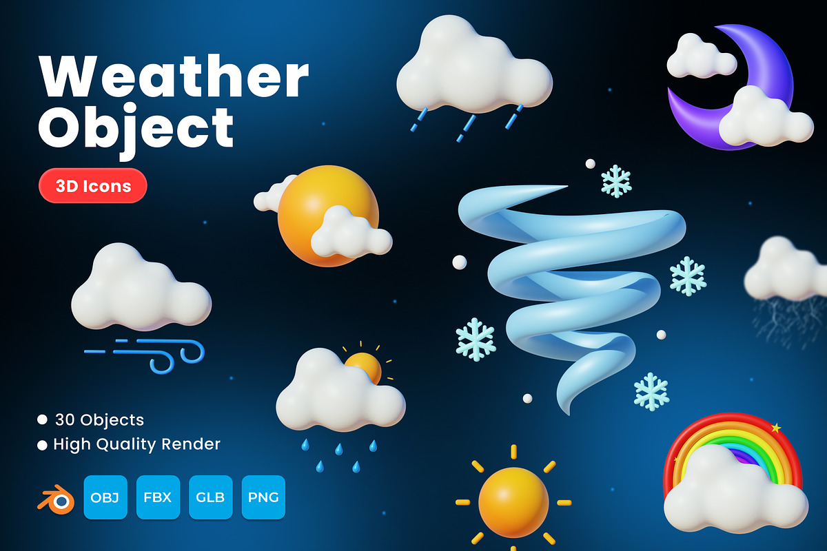 Weather 3D Icons, an Object 3D Model by Azam Creative (Photo 1 of 6)
