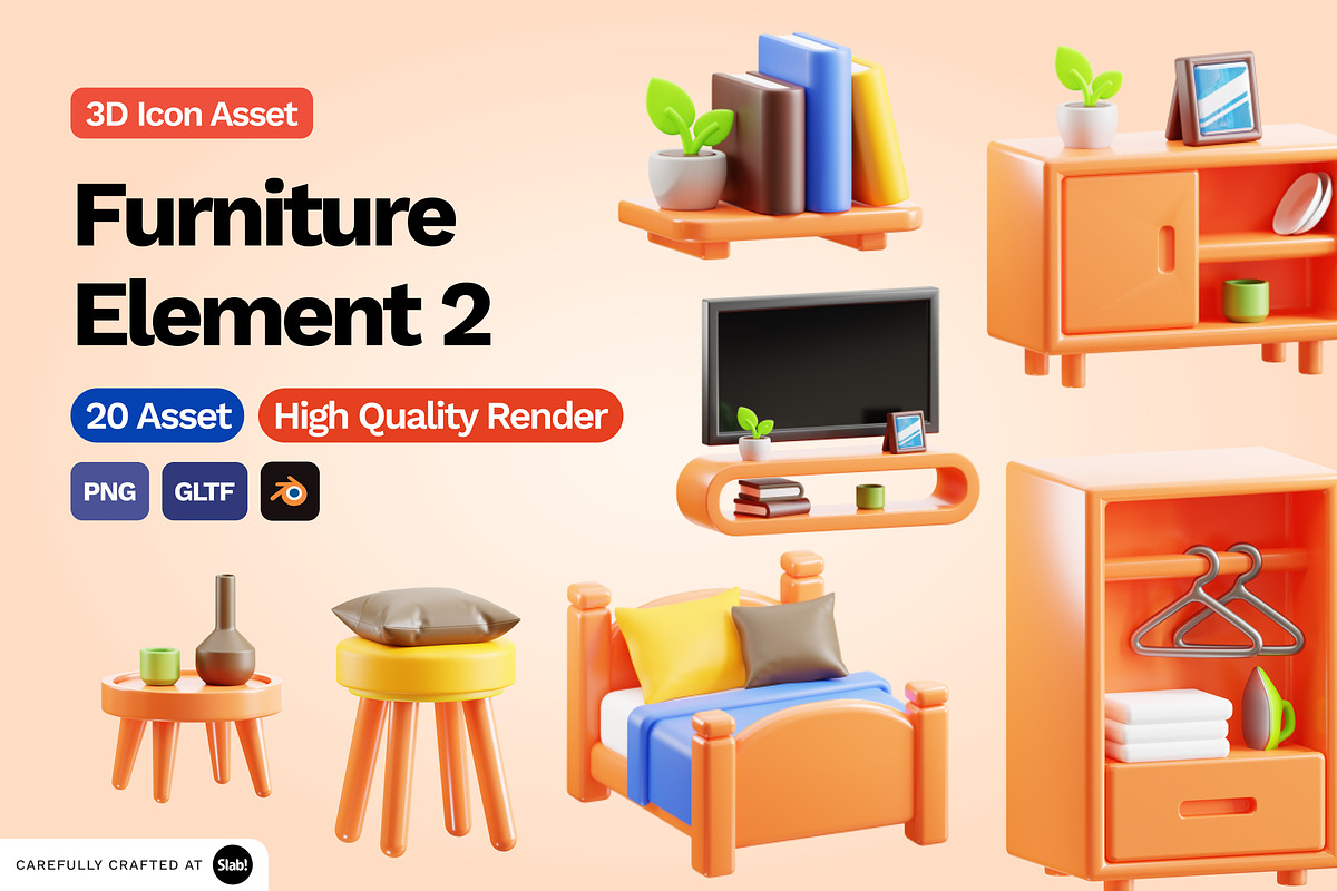 3D Furniture Element Icon Vol 2, an Object 3D Model by SLAB! Design (Photo 1 of 4)