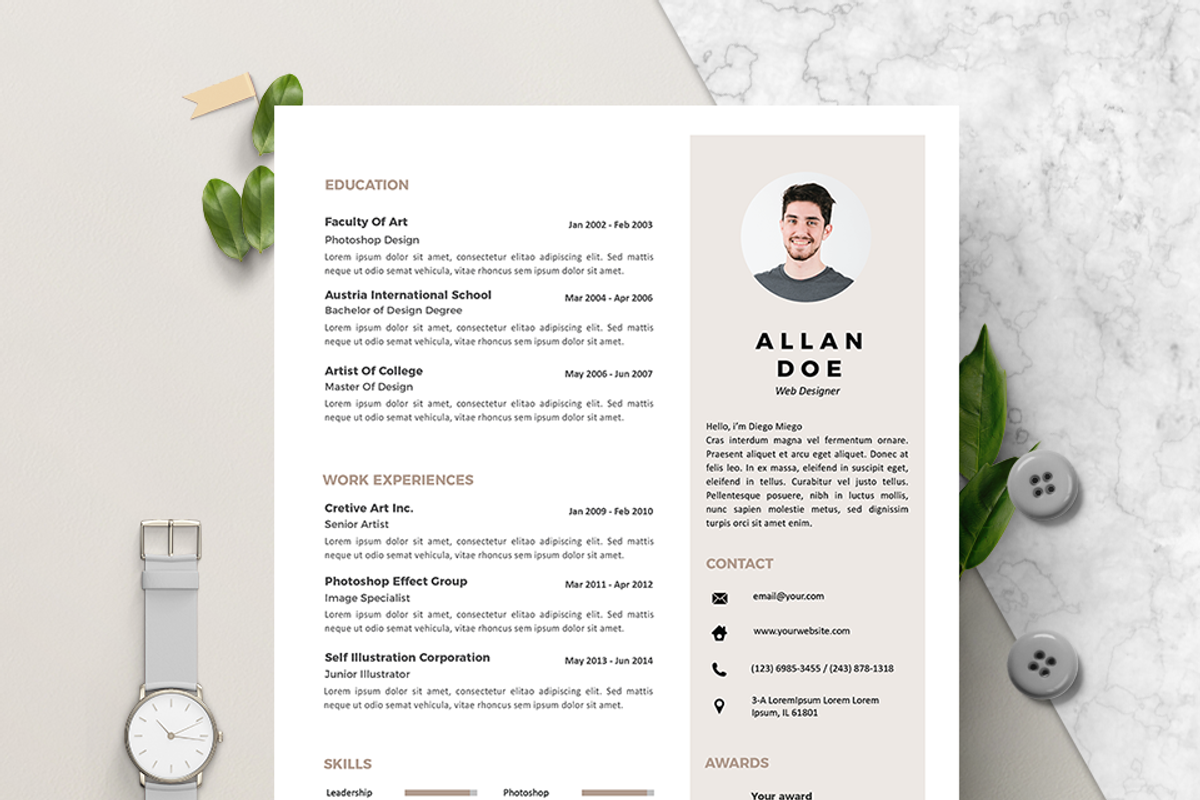 Modern Resume & CV Template, a Resume Template by Hito Graphic (Photo 2 of 8)