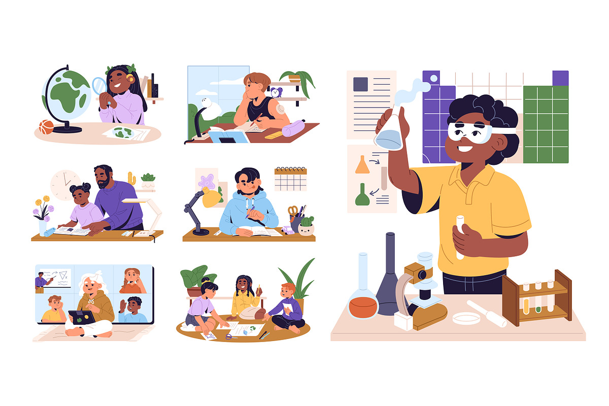 Children do homework, kids study set, an Education Illustration by PaperTrident (Photo 1 of 8)