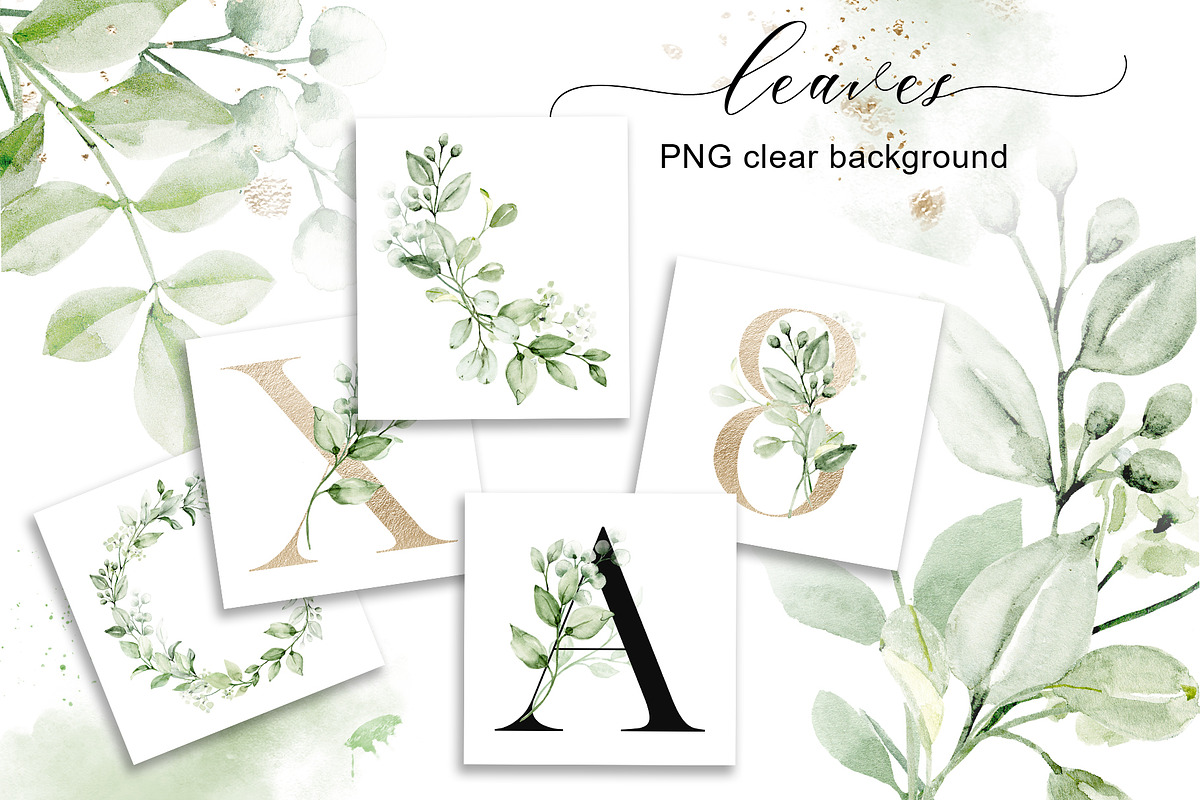 Leaves clipart set, Alphabet png., an Invitation Template by Larisa Maslova (Photo 1 of 13)