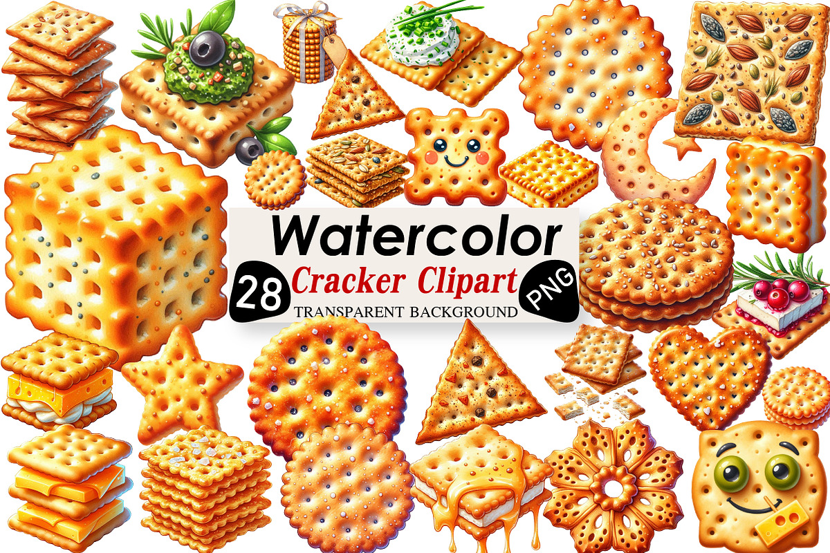 Cracker Watercolor Clipart, an Illustration by Black Bird Studio (Photo 1 of 6)